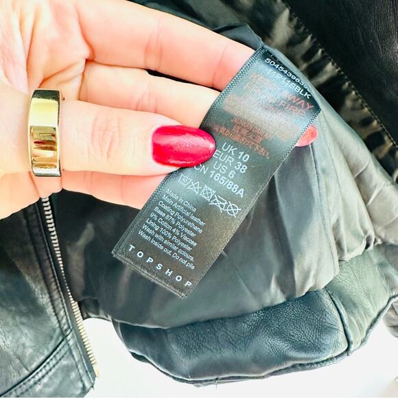 TOPSHOP Black Faux Vegan Leather Offset Side Zip Classic Moto Biker Jacket 4 - Picture 12 of 15